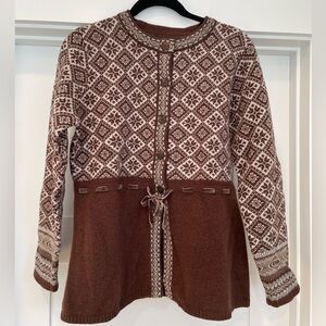 L.L. Bean Brown and Cream Lamb’s Wool Nordic Fair Isle Cardigan
